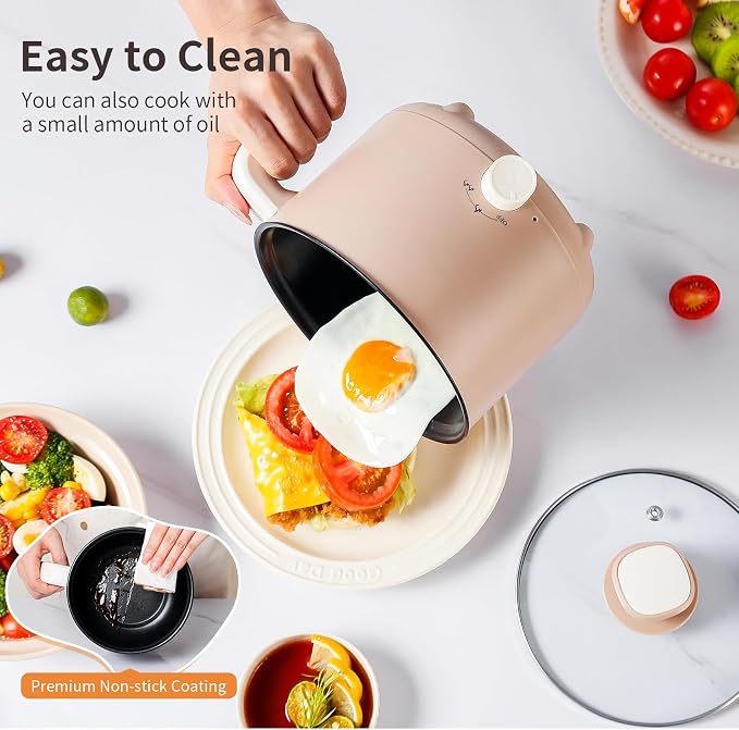 1.5L Electric Pot Non-Stick Ramen Cooker for Travel | Portable Personal Pot with Adjustable Power, for Noodles,Soup,Eggs,Oatmeal,Overheat & Boil-Dry Protection,for Dorm,Office