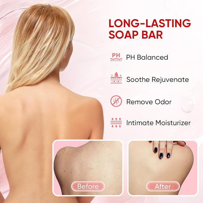 3 Pack Yoni Soap Bars for Women, Feminine Cleansing Bar Soap for Daily Freshness & Gentle Care, Vaginal Care Soap with pH Balance Inspired Formula, Eliminates Odor, Handmade Strawberry Body Soap
