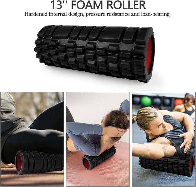 JOYENERGY 5 in 1 Foam Roller Set High Density Foam Roller Patented, Massage Stick, Massage Ball, Resistance Band for Deep Muscle Massage Pilates Yoga, Fitness for Trigger Point Release