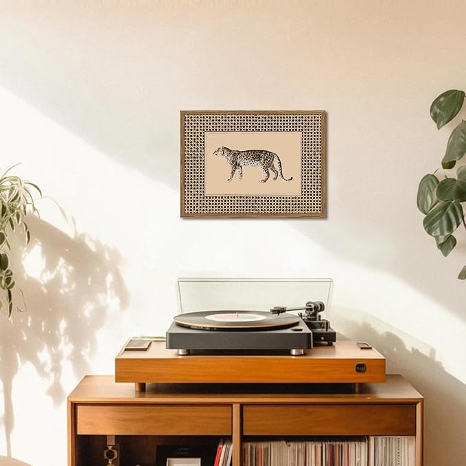 Vintage Leopard Wall Art Cheetah Safari Wall Decor Paintings, Wildlife Animal Poster Canvas Prints Aesthetic for Living Room Bedroom 24x36 inch Wood Framed