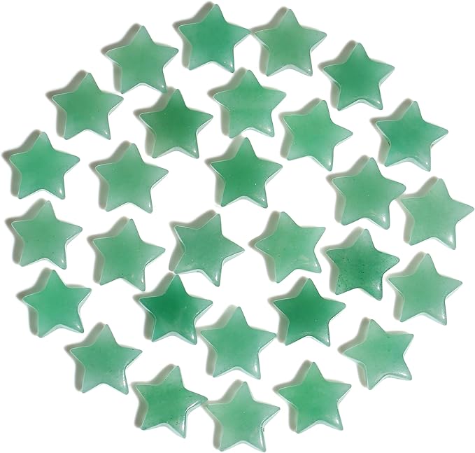 QINJIEJIE 20 PCS Green Aventurine Crystal Star Healing Stones Mini Crystal Cute Polished Pocket Stone Thumb Star Gemstones Set Bulk Wholesale Reiki Energy Balancing Green Christmas Decor