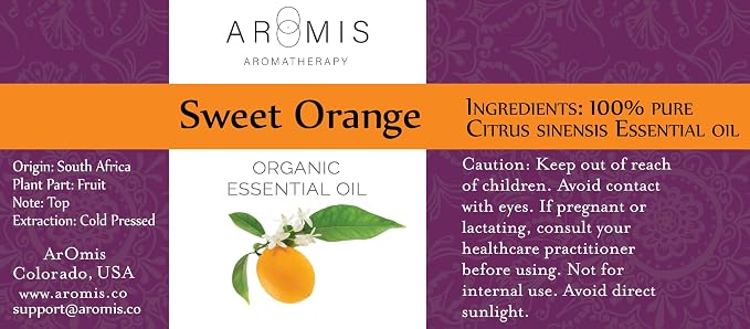 ArOmis Organic Sweet Orange Essential Oil - 100% Pure Therapeutic Grade - 10ml, Undiluted, Premium, Oils Perfect for Aromatherapy 0.34 fl oz