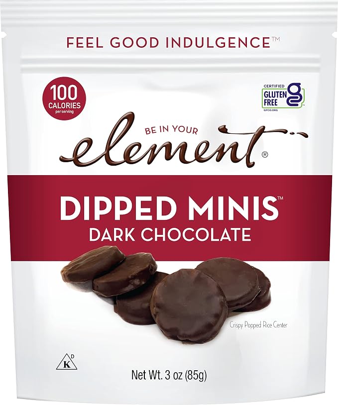 Element Snacks - Dark Chocolate Dipped Minis (Pack of 8) All-Natural Rice, Organic Healthy Snacks for Kids or Adults, Certified Gluten-Free and Kosher