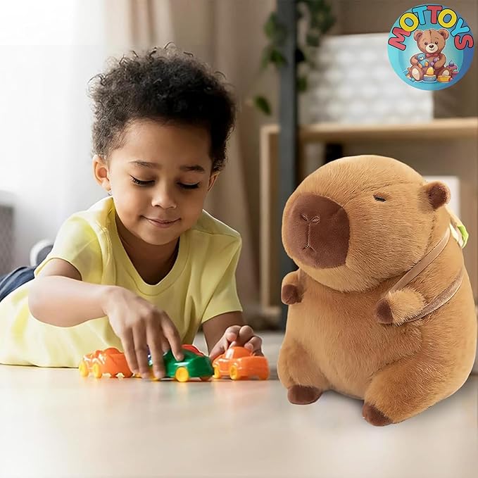 Cute Capybara Plush - 8 inch Stuffed Animal Plushies - Children's Toy with Turtle Backpack - Soft Pillow for Home Decorations - Hugging Figures for Boys and Girls (Capybara with Hamburger)
