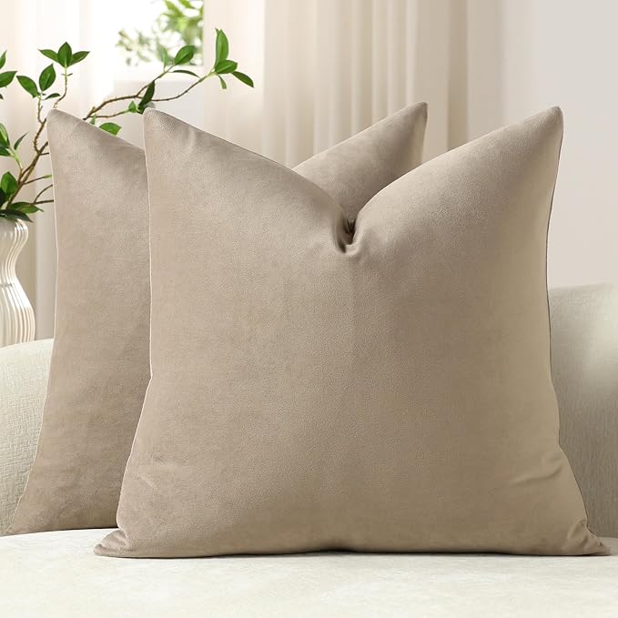 Throw Pillow Covers 22x22 Taupe: Pack of 2 Cozy Soft Velvet Square Modern Luxury Decorative Throw Pillow Cases for Sofa Couch Living Room Bed Home Decor