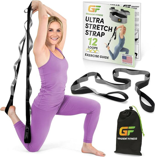 Gradient Fitness Stretching Strap for Physical Therapy, 12 Multi-Loop Stretch Strap 1.5" W x 8' L, Neoprene Handles, Physical Therapy Equipment, Yoga Straps for Stretching, Leg Stretcher.