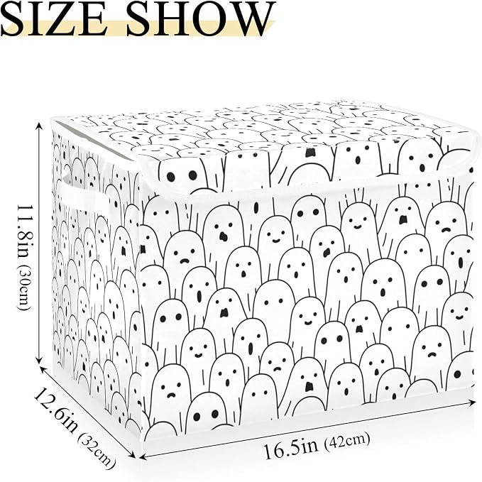 Halloween Ghosts Storage Bins with Lids and Carrying Handle,Foldable Storage Boxes Organizer Containers Baskets Cube with Cover for Home Bedroom Closet Office