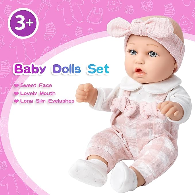 12'' Baby Doll and Clothes Accessories Playset with Feeding Bottle Pacifier First Baby Dolls for Toddlers 36 Months and Up