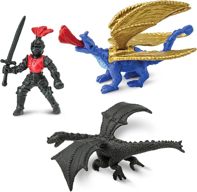 Safari Ltd. Knights & Dragons TOOB - 9 Mini Figurines with Knights, Drake, Tiamat, Wyvern, and Peluda Dragon - Toy Figures for Boys, Girls & Kids Ages 3+