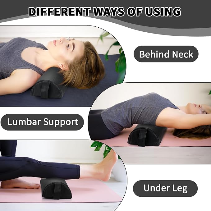 Ripeng Half Round Massage Table Bolster Pillow Pad with Strap Handle, Semi-Round Bolster Pillow, 6"W x 3"H x 21"L Bolsters Support Pad for Massage Yoga Spa Neck Under Knee Ankles Pain Relief(4 Pcs)