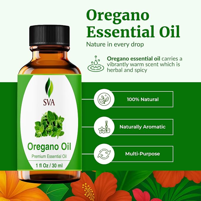 SVA Oregano Essential Oil 1 Fl Oz – for Diffuser, Skin & Hair Care – Ideal for Massage & DIY Blends – with Dropper