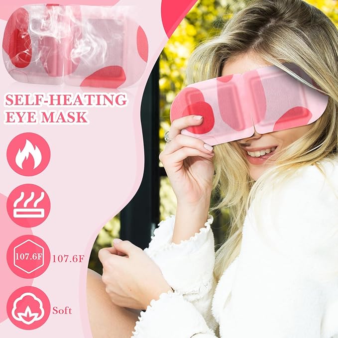100 Pcs Self Heated Steam Eye Masks Disposable Self Heating Eye Mask Bulk Steam Mask Warm Compress Gifts for Home Office Travel Warm Sleep Supplies (Pink)