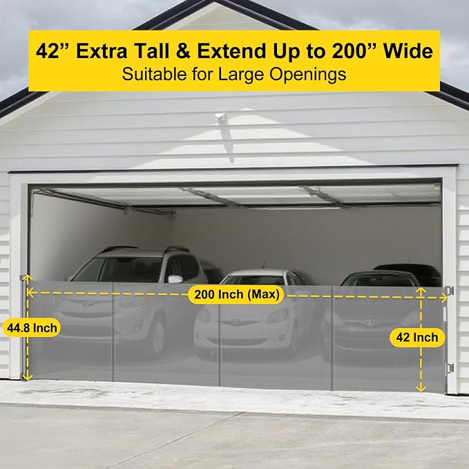 Reinforced 42” Tall x 200” Extra Wide Retractable Gate, Tall Dog Gate with Support Rods, Extra Long Baby Gate for Large Opening Indoor Safety Gate for Doorways Outdoor Garage Gates for Dogs, Gray