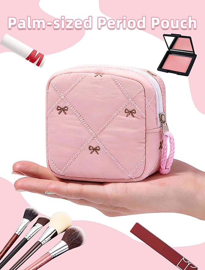 Period Bag for Girls, Quilted Period Pouch for Women, Sanitary Napkin Storage Bag Menstrual Pad Pouches Tampon Holder for Purse Pad Bag Gifts for Teen Girls(Pink)