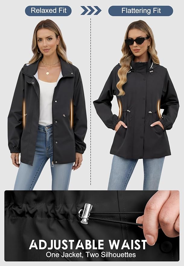 Zando Rain Jacket Women Waterproof - Lightweight Rain Coat with Hood Windbreaker Trench Raincoat for Women 2026 S-2XL