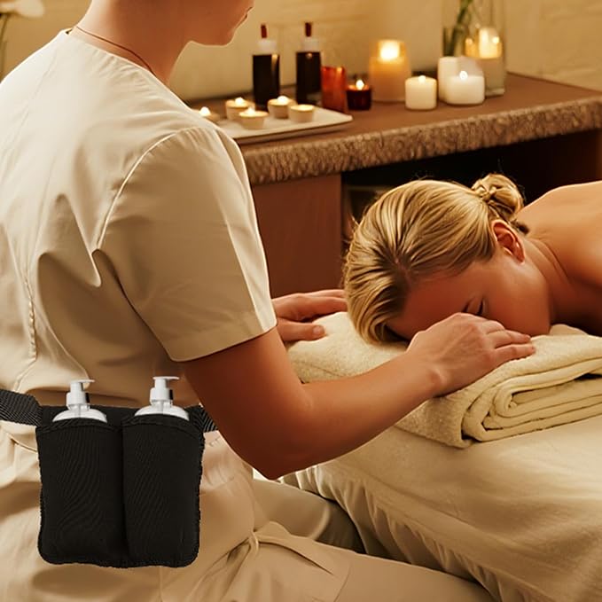 Massage Bottle Bag, Professional Massage Oil Holster for 2 Bottle with Adjustable Belt, Lotion Oil Waist Holder Organizer Massage Lotion Holster for Massage Therapist Gifts