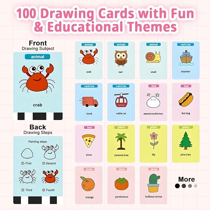 Smart Drawing Robot for Kids with 100 Cards & 12 Color Pens, Voice Interactive Educational Painting Machine, Montessori Learning Toy, Magic Drawing Robot, Ideal Gift for Boys and Girls Ages 3+ (Pink)