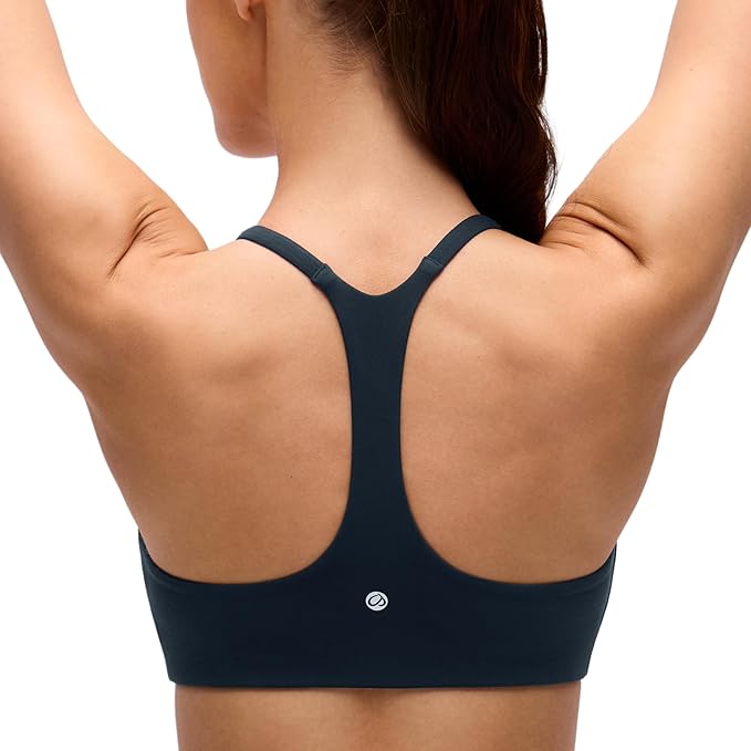 CRZ YOGA Butterluxe Low Coverage V Neck Sports Bras for Women - Spaghetti Straps Racerback Padded Yoga Top
