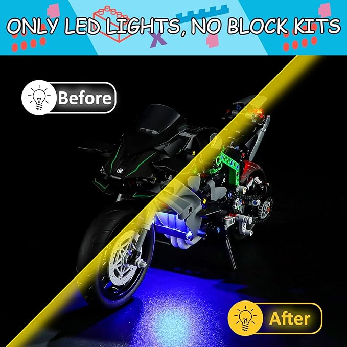 LED Light Kit for Lego 42170 Technic Kawasaki Ninja H2R Motorcycle Set,Compatible with Lego 42170 Building Blocks Model(Not Include Blocks Set)