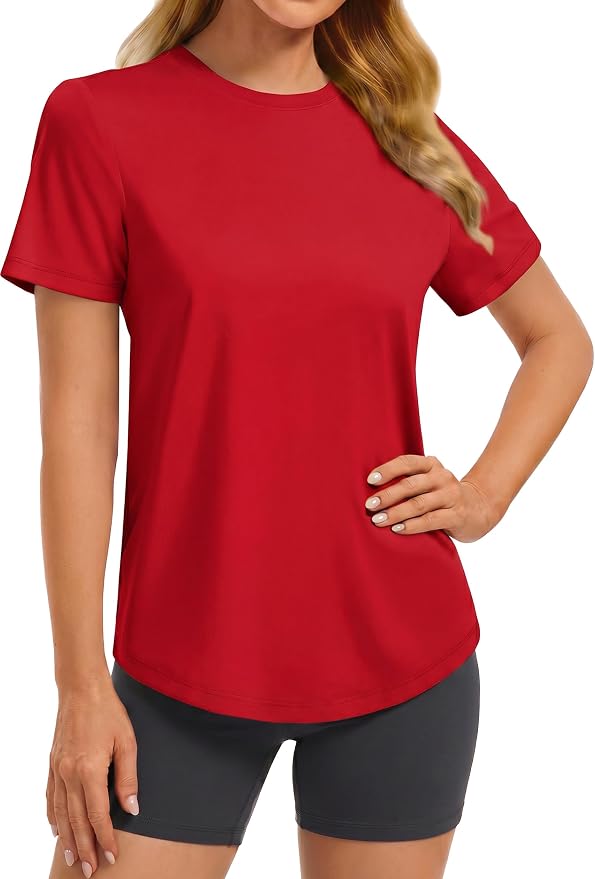 PINSPARK Soft Workout Tops for Women UPF 50+ Sun Protection Shirt Quick Dry Athletic Running Hiking Travel Basic Tee Shirts