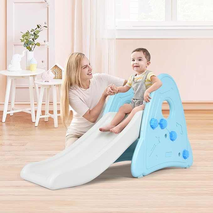 BABY JOY Kids Slide, Freestanding Baby Mini Play Climber Slide Set for Indoor Outdoors Use, Children Toy Playset with Non-Slip Widened Pedals, Suitable for 6 Month - 8 Years Baby Toddler (Blue)