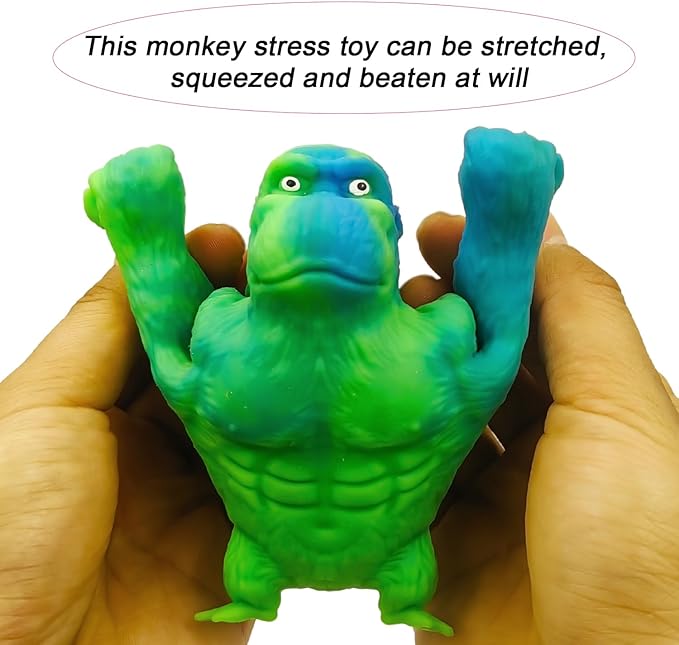 Funny Green&Blue Monkey Toy Figure for Kids and Adults,Stress Relief Gorilla Toy,Stretch Rubber Monkey Toy for Autism,Anxiety Relief,Gifts for Birthday,Christmas