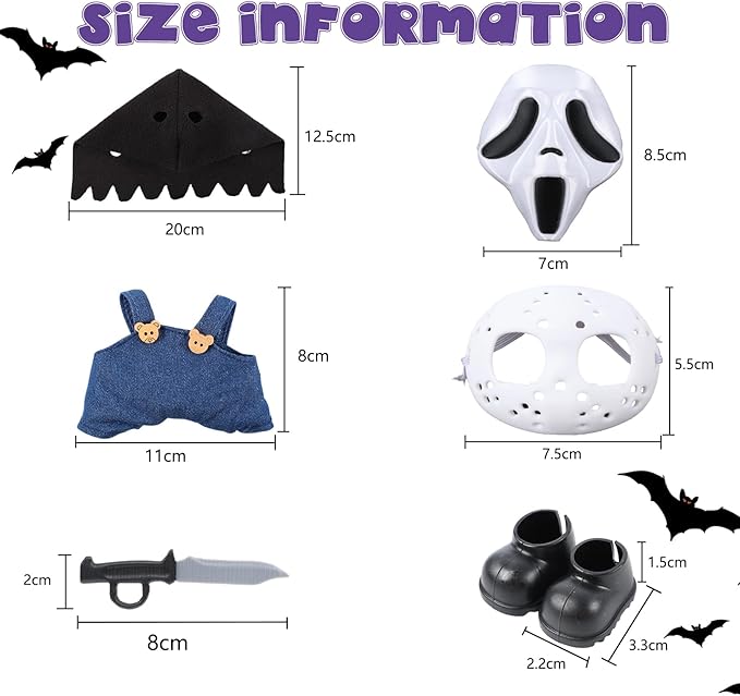 Two Sets of 17cm Halloween Doll Clothes Set ,Halloween Scary Mask, Halloween Clothes for Doll Accessories, Create Cute Fashion Halloween Costumes Set Included Mask, Outfit, Shoes, Knife