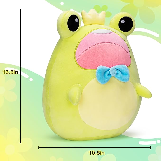 Original 13.5-inch Large Frog Plush Pillow Stuffed Animal Toy,Big Size Cute Soft Toys Fat Kawaii Pillows Cuddle Plushie,Gift for Kids Girls Children