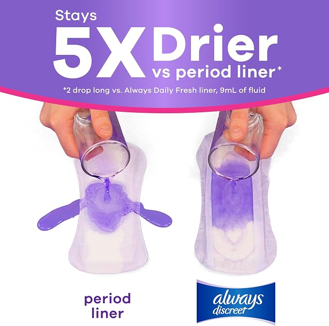 Always Discreet Incontinence Panty Liners for Bladder Leaks, Size 2, Very Light Absorbency, Long Length, 44 CT