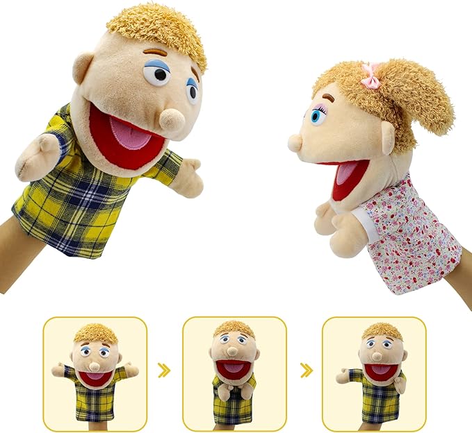 Family Hand Puppets,Puppets for Kids Role Paly Family Members 13.4 INCH Multi-Ethnic Puppets Plush Soft Hand Puppets Family Puppets Story Toys, Puppets for Girls Boys Finger Puppets Puppet Set Gifts