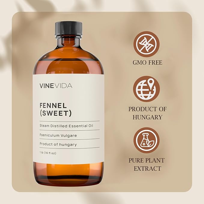 VINEVIDA [16oz] Fennel Essential Oil - Undiluted Bulk Essential Oil for Soap Making and Candle Making