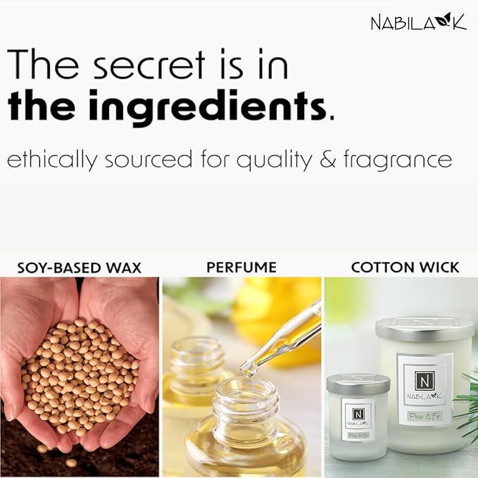 Nabila K – Pine & Fir - Soy-Based Candle – Fragrant Fir, Cedarwood, Pine, Patchouli, Garjun Balsam - Hand-Poured - Cotton Wick - Aromatherapy Candle w/Essential Oils - Made in USA - 14 oz