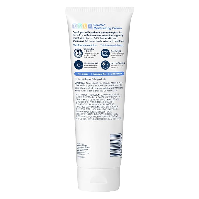 CeraVe Baby Cream, Gentle Moisturizing Cream with Ceramides, Fragrance, Paraben, Dye & Phthalates Free, Rich & Non-Greasy Feel, Gentle Baby Skin Care, 8 Ounce