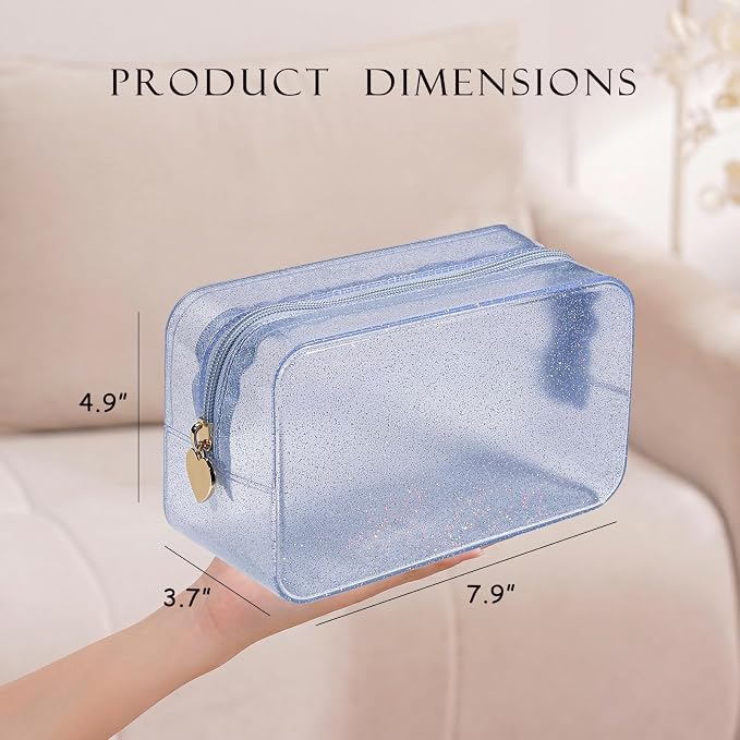 RSRSLEII Stardust Twinkle Jelly Travel Makeup & Toiletry Bag, Waterproof PVC Cosmetic Bag/Case for Women，Zipper SPF Beach Bag for Sunscreen Skincare and Daily Essentials (08Silver)