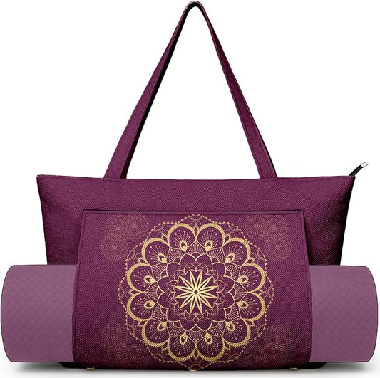 Yoga Bag for Women, Large Canvas Yoga Mat Tote Bag with Yoga Mat Carrier - Large Mat Pocket Fitness Tote for Pilates, Gym, Travel, Office & Beach