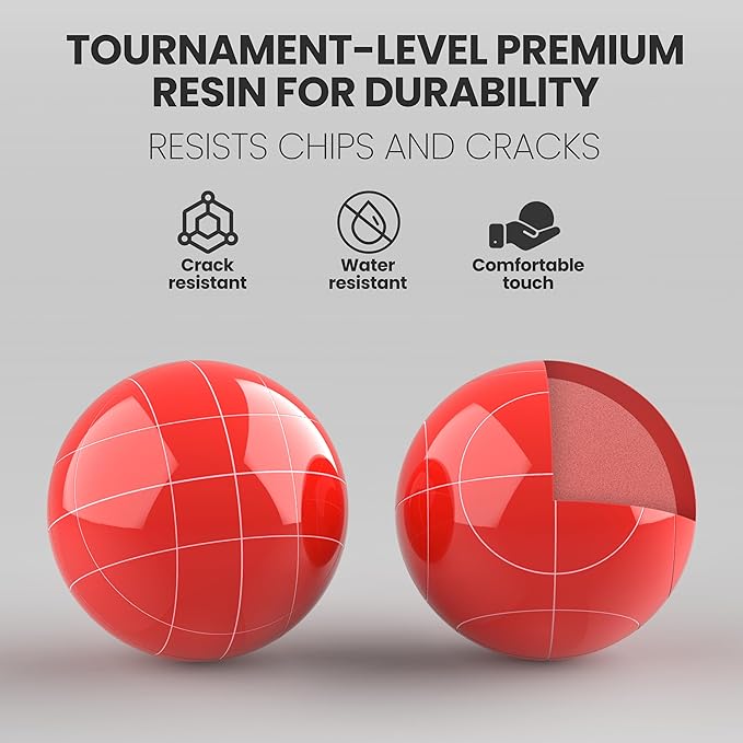 Bocce Ball Set 100mm Regulation Size and Weight for Lawn, Beach Bocci Game Sets for 2-8 Players (Red and Black)