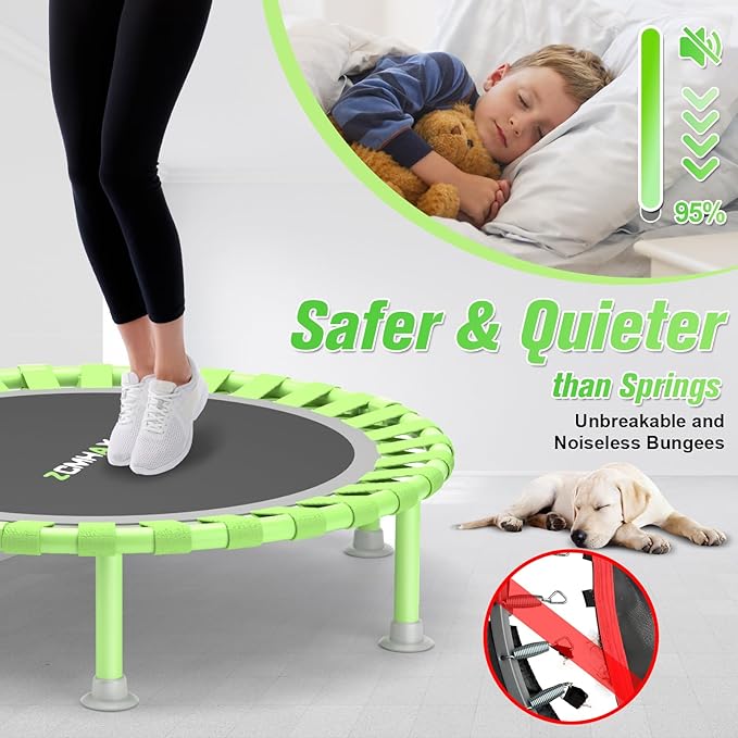 ZCMHAXJ Foldable Mini Trampoline, 40" Rebounder Trampoline for Adults & Kids, 450lbs Capacity with T-Shaped Adjustable Bar, Indoor Fitness Workout Exercise Equipment