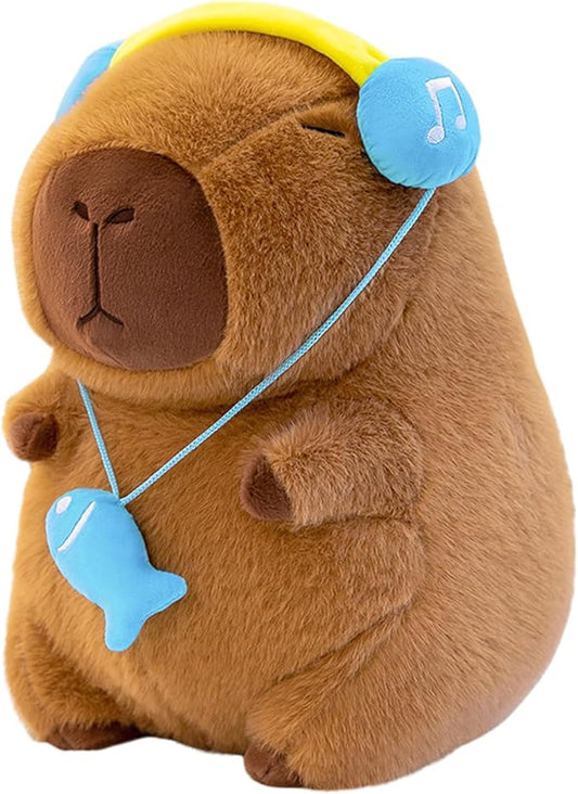 Ditucu Cute Capybara Plush with Headset 13 inch Super Soft Capibara Stuffed Animal Plushies Toys Hugging Gifts for Kids Brown