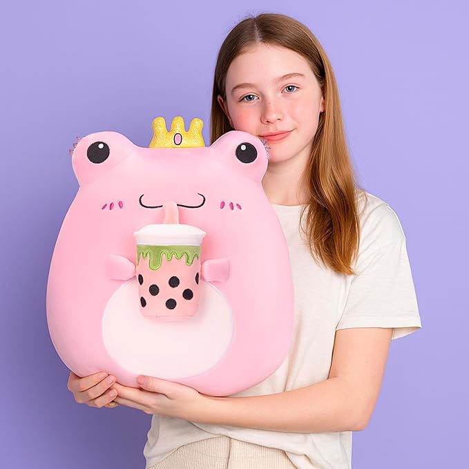 Original 13.5-inch Large Frog Plush Pillow Stuffed Animal Toy,Big Size Cuddle Huggable Cute Soft Toys Fat Kawaii Pillows Plushie,Gift for Kids Girls