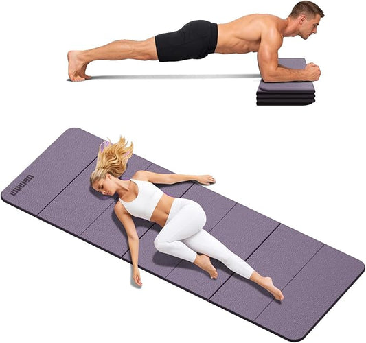 Folding Yoga Mat Extra Thick 0.4 Inch, Foldable Yoga Mat 75 x 26 Inches, TPE Exercise Mat, 7-Panel Non Slip Cushioned Fitness Mat for Yoga, Pilates, Stretching, Home Workout