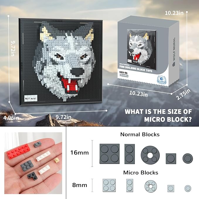 Wolf Animal 3D Wall Art Micro Mini Building Blocks Set for Adults, Unique Home Wall Decor or Table Display, No Compatible with Lego, Ideal Birthday Toy for Kids Teens (2214 PCS)