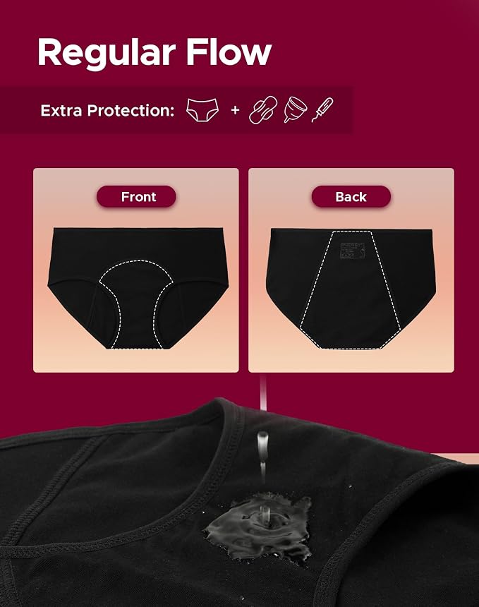 INNERSY Period Underwear for Women Teens Leak-Proof Menstrual Cotton Protective Hipster Panties 3-Pack