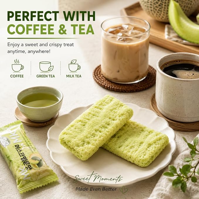Milk Classic Muskmelon Rice Snack, Crispy Korean Style Rice Crackers, Individually Wrapped Sweet Melon Flavor Snack, Non-Fried Light Snack, 8.46 oz