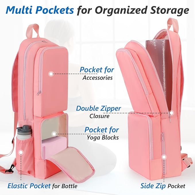 VISEMAN Yoga Mat Bag Carrier Waterproof Yoga Backpack with Multi Pockets, Lightweight Adjustable Yoga Bag for Mat, Yoga Blocks, Yoga Accessories