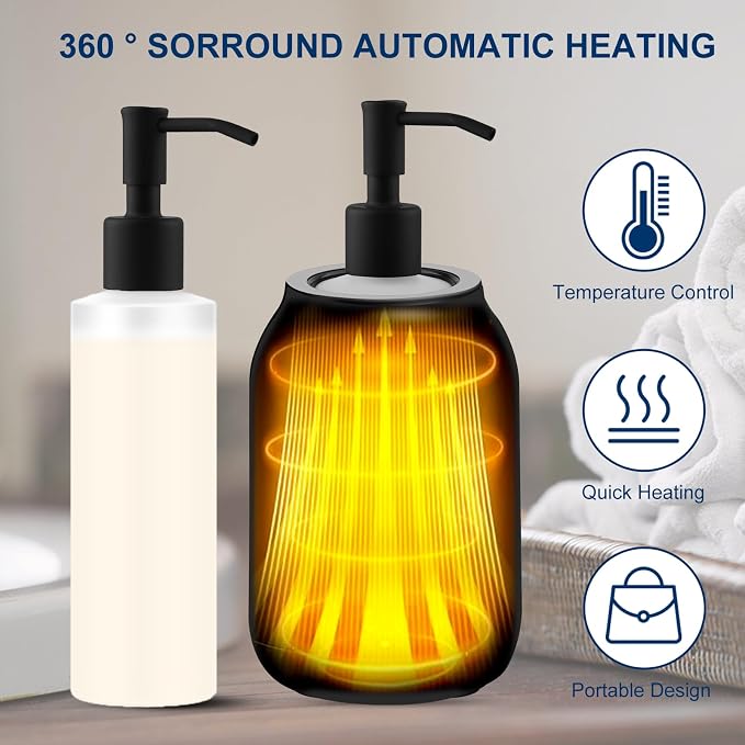 Massage Oil Heater Warmer,with ℃/℉ Switchable Display, Two Oil Dispenser Bottle，Constant Temperature,Body Salon and Barber Shops,Black