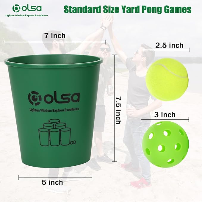 Olsa Giant Yard Pong Outdoor Games, Toss Family Game with 12 Buckets, Balls & Strength Carrying Bag for Yard Beach Lawn Games for Adults and Family (Green & Blue)