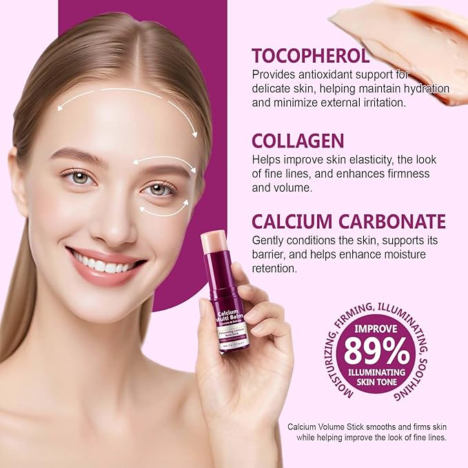 ZIXAOK 2PCS Calcium Multi-Balm Stick - Hydrating & Firming Eye, Neck & Face Treatment, Korean Wrinkle Core Stick for Deep Moisture, Skin Elasticity & Smoothing, Portable Anti-Aging Balm