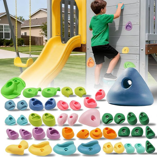 45 PCS Rock Climbing Holds for Kids,Rock Climbing Wall Grips Climbing Rocks Wall Kit for Indoor and Outdoor Playground Play Set with Hardware（Pastel Color）