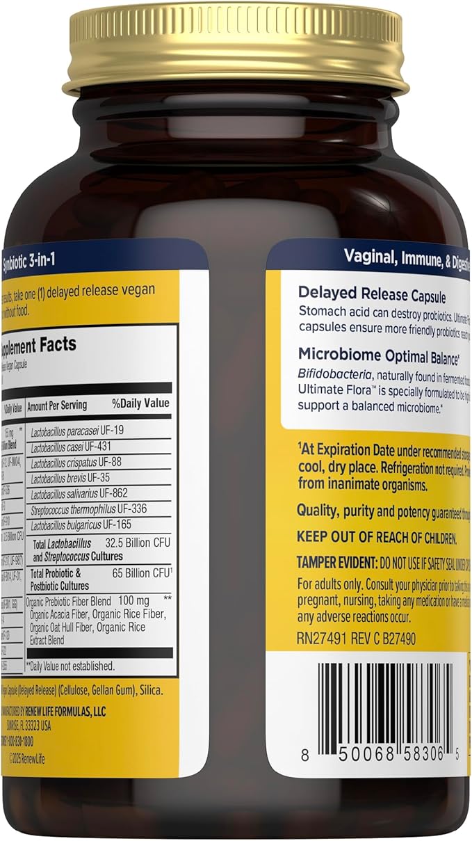 Renew Life Ultimate Flora Probiotics for Women 65 Billion CFU Delayed Release Vegan Capsules | Vaginal | Digestive Health | Immune Health | Dairy Free | 30 Count | 30 Delayed Release Vegan Capsules | Vaginal, Digestive & Immune Support | Dairy, Soy and...
