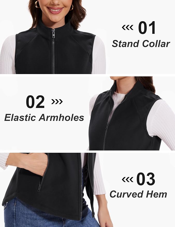 MAGCOMSEN Women's Fleece Vest with Zipper Pockets Zip Up Sleeveless Jackets Lightweight Soft Warm Polar Vest Outerwear